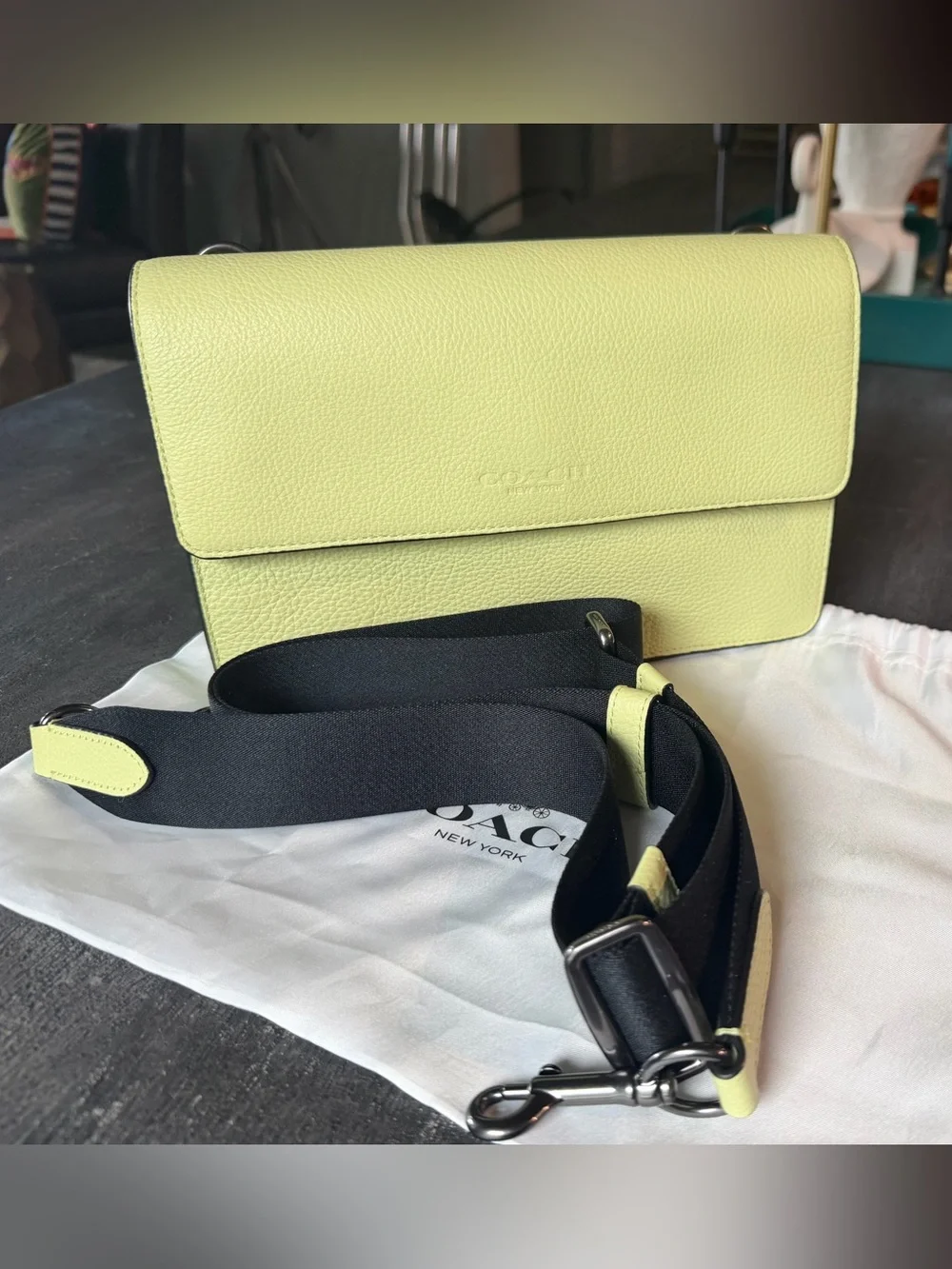 Coach Turner Flap bag with Pebbled Leather Crossbody in Pale Lime